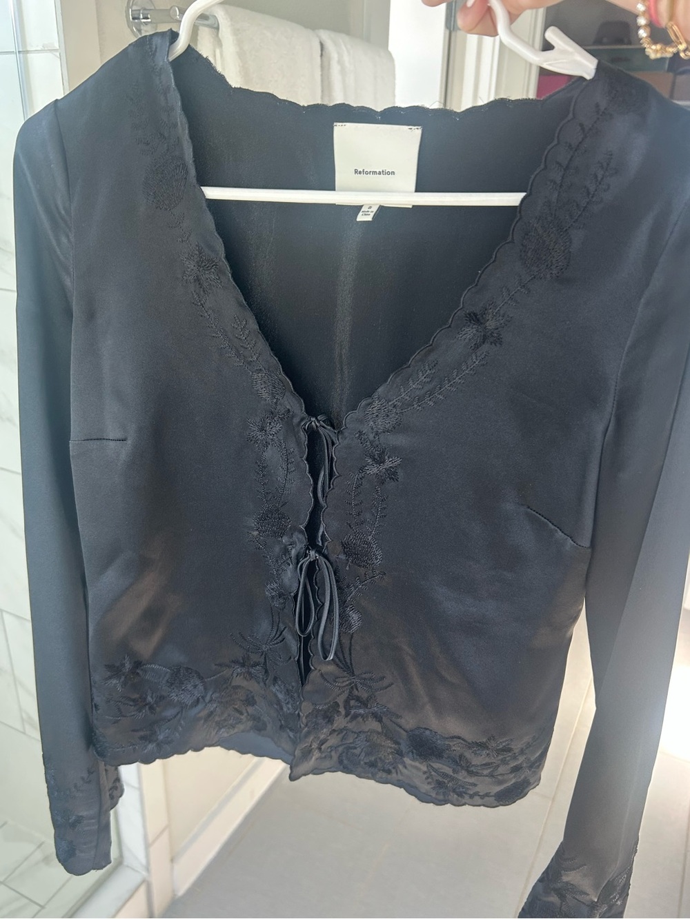 Reformation Black Top with Lace Trim